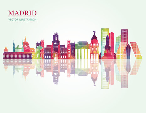 Madrid skyline detailed silhouette. Vector illustration