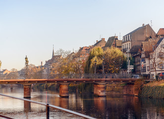 Picturesque houses along the Rur River in the historic center of Strasburg, France