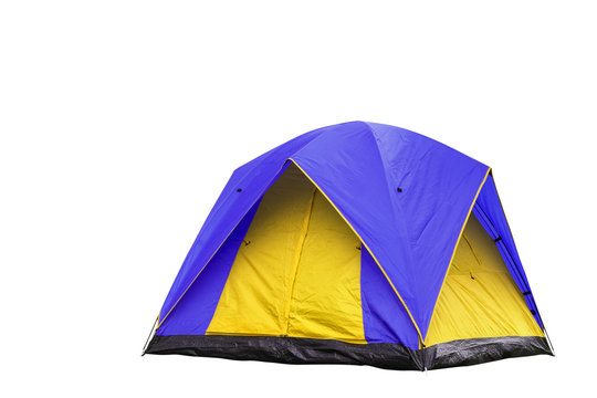 Isolated blue and yellow dome tent