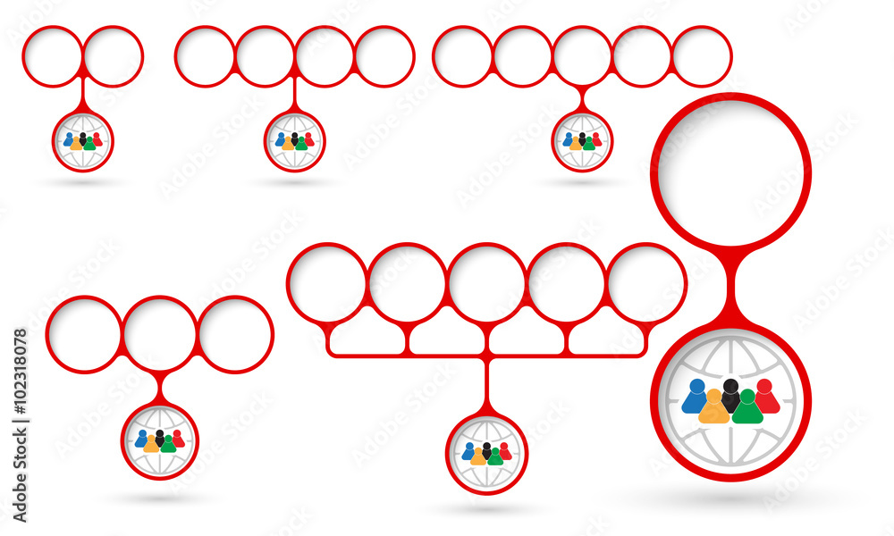 Aufkleber set of five object with circular text areas and people icon