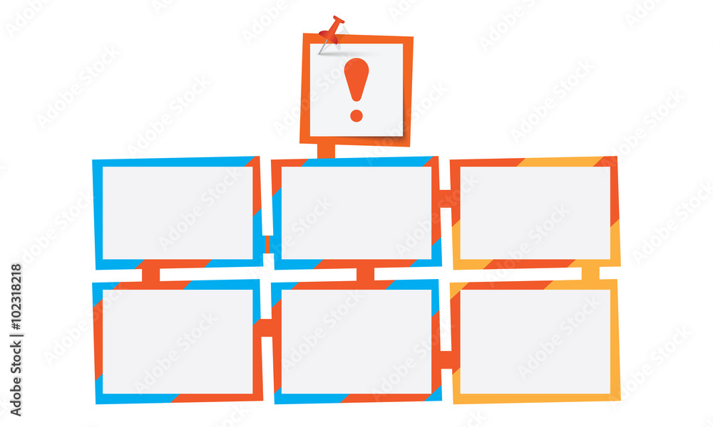 Poster six abstract text boxes for your text and exclamation mark