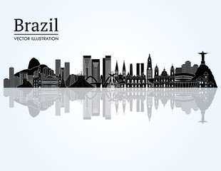 Brazil famous monuments skyline. Vector illustration