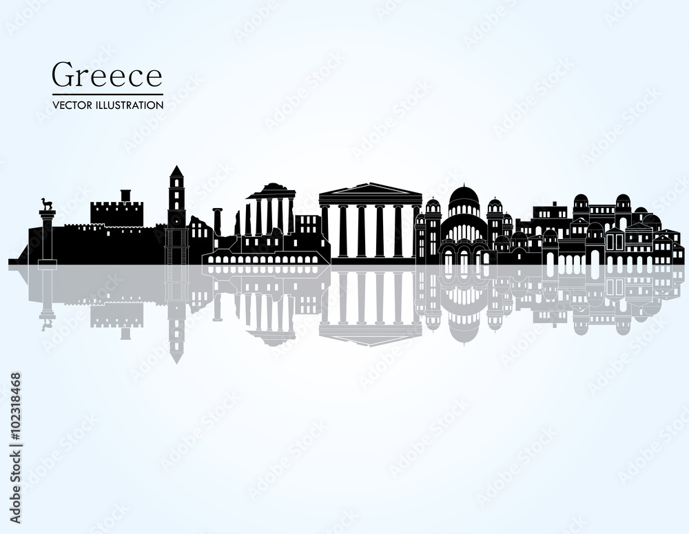 Wall mural greece landmark skyline. vector illustration