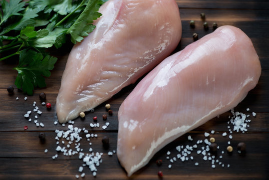 Close-up of raw fresh chicken breast filet ready to be cooked