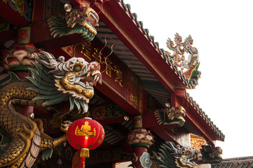 dragon in the temple on white background
