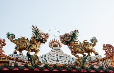 dragon-headed unicorn on sky background