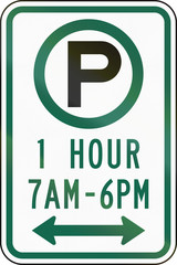 United States MUTCD regulatory road sign - 1 hour parking