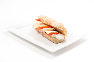 Italian Ciabatta with mozzarella tomato and whipped cheese