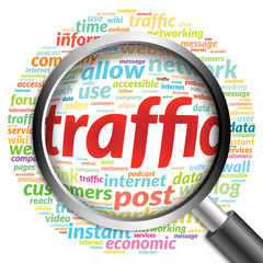 TRAFFIC word cloud with magnifying glass, business concept