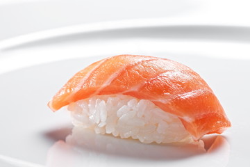 Sushi nigiri with salmon on a white background 