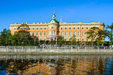 Fototapeta premium Mikhailovsky Castle across Fontanka river, St Petersburg, Russia