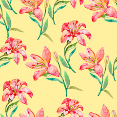 Seamless vector floral pattern. Lilies flowers