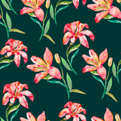 Seamless vector floral pattern. Lilies flowers - 102323258