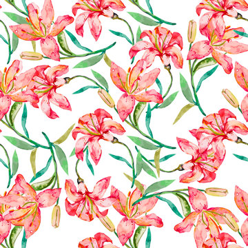Seamless vector floral pattern. Lilies flowers