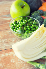 close up of ripe vegetables on wooden table