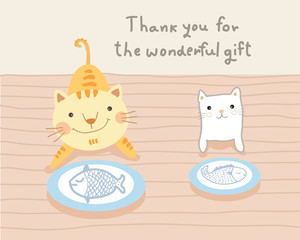 cat couple and wonderful gift vector illustration