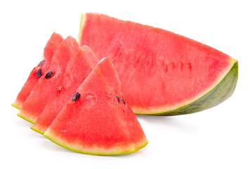 Watermelon slices on white background in selective focus.