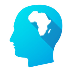 Long shadow male head icon with  a map of the african continent
