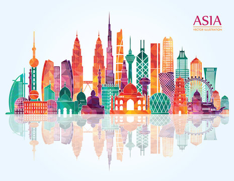 Asia detailed skyline. Vector illustration