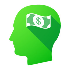 Long shadow male head icon with a dollar bank note