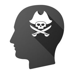 Long shadow male head icon with a pirate skull