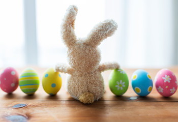 close up of colored easter eggs and bunny - Powered by Adobe