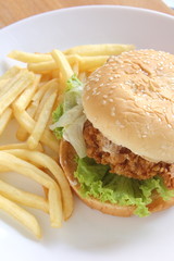 Burger and french fries.