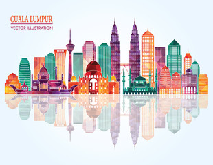 Obraz premium Szczegółowe panoramę Kuala Lumpur. Ilustracji wektorowych