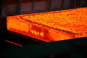  red-hot steel slab heated in the furnace