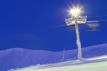 Alpine skiing elevator.Resort.Rest in mountains in the winter.