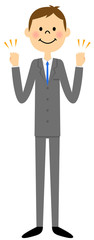 スーツの男性（全身）　ガッツポーズ