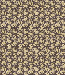 Floral vector ornament. Seamless abstract classic fine pattern. Brown and golden wallpaper