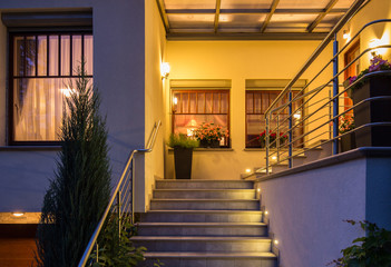 Outside stairs with metal handrail