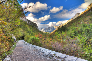 Footpath in Velebit national park in autumn. HDR