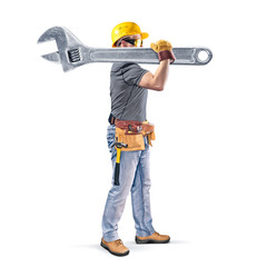 construction worker with tool belt and wrench