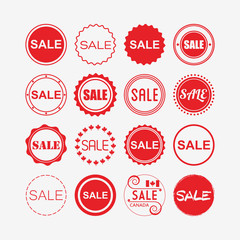 Red retail and shopping SALE tags icons set on off white background