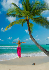 Beautiful woman on the beach. Poda island.