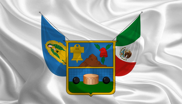 Mexican State Flags: Waving Fabric Flag of Hidalgo