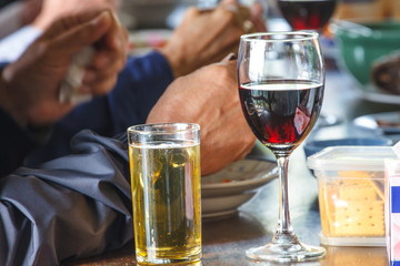  beer and wine on the table