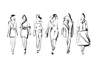 Set of fashion models sketch, vector illustration