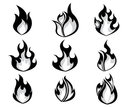 Set of Fire, Flames Icon Vector