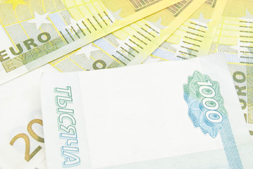 euros and thousand rubles banknotes