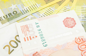 euros and rubles banknotes