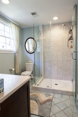 Modern bathroom remodel with shower and tile