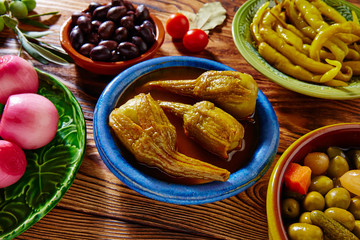 Tapas pickles mix olives chili onion eggplant