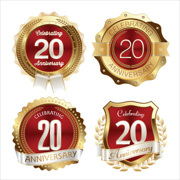 Gold and Red Anniversary Badges 20th Years Celebration