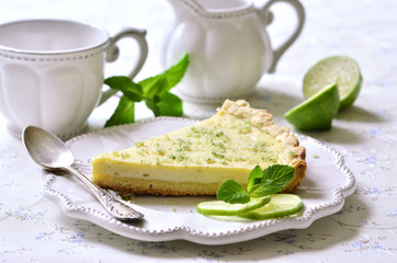 Lime cheesecake with mint sugar.