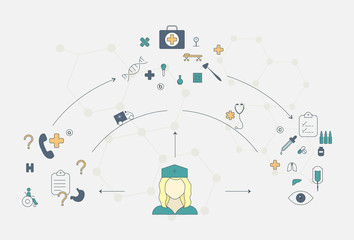 Flat line design of web banner template with outline icons of em