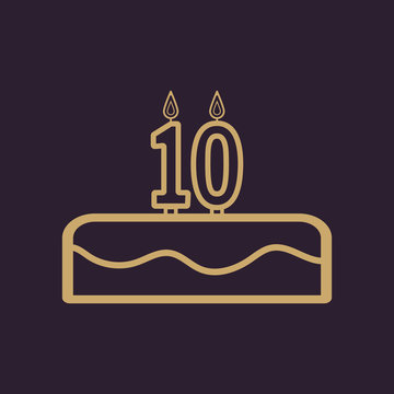 Cake with candles in the form of number 10 icon