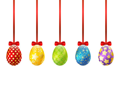 Color Easter eggs on white background 